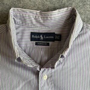 Ralph Lauren Shirt Mens 16.5 34/35 Purple Green Stripe Classic Fit Button Down
